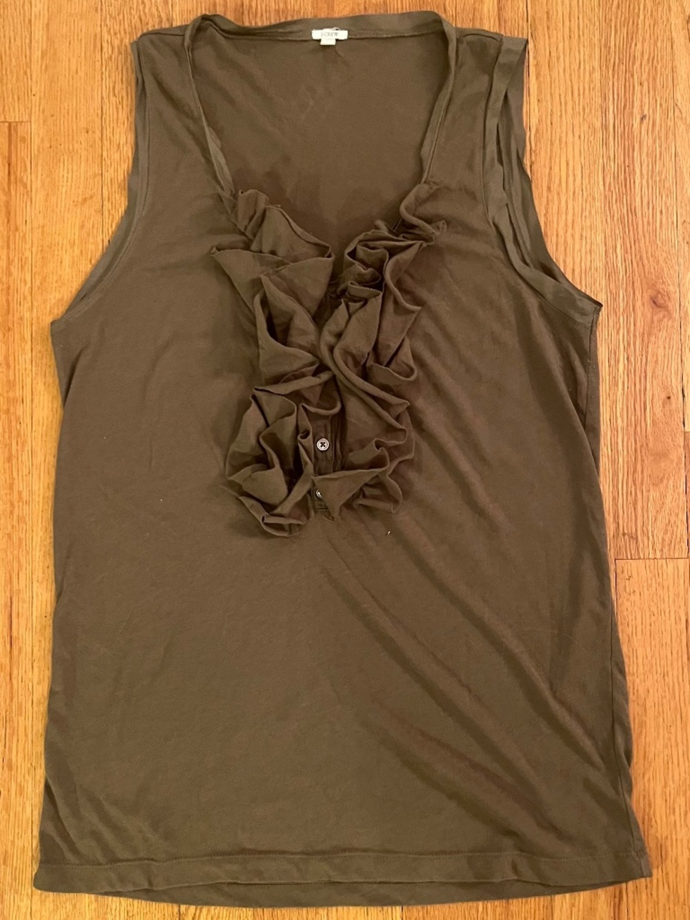 J.Crew Olive Green Ruffle Front Sleeveless Top Size L